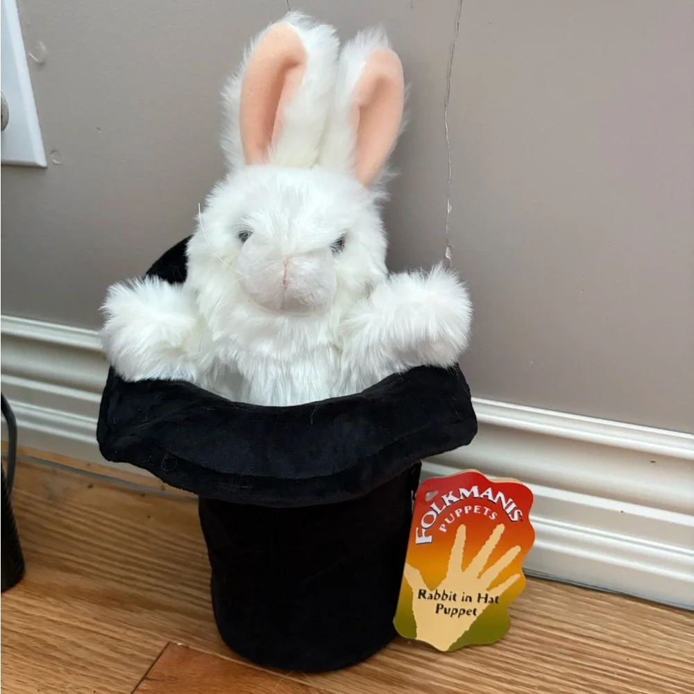 Folkmanis Rabbit in Hat Puppet Plush Magic Bunny Toy w/ Tags - Picture 1 of 6